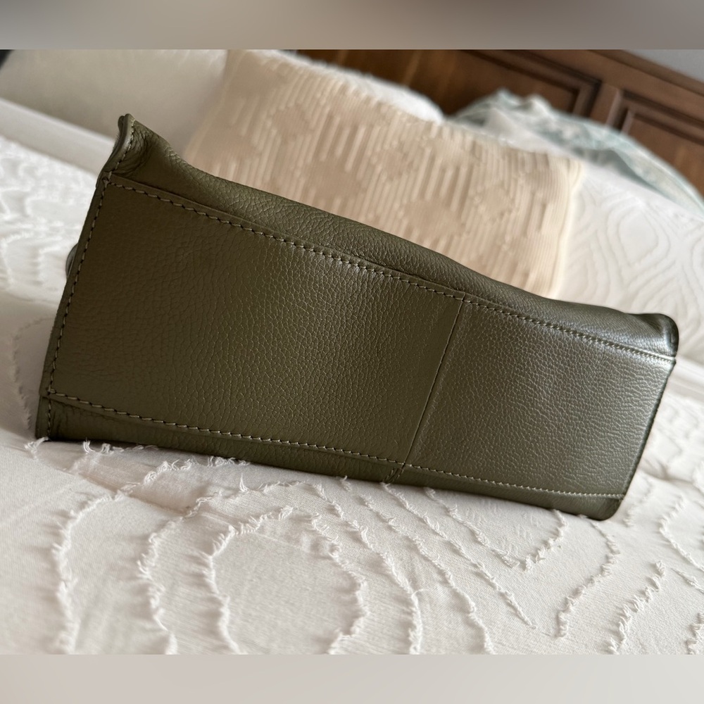 Olive Green Genuine Leather Shoulder East West Bag - Picture 5 of 11